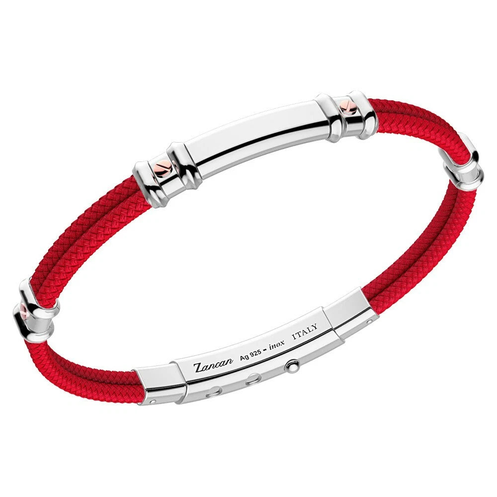 Bracciale Zancan Uomo in Argento e Kevlar Rosso Bordeaux con Dettagli in Oro Rosa – Chiusura Regolabile in Acciaio