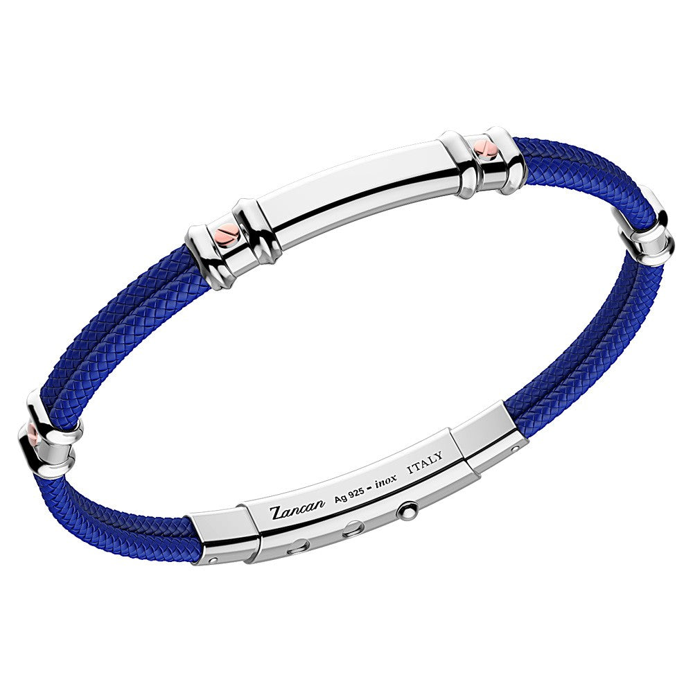 Bracciale Zancan Uomo in Argento e Kevlar con Dettagli in Oro Rosa – Chiusura Regolabile in Acciaio