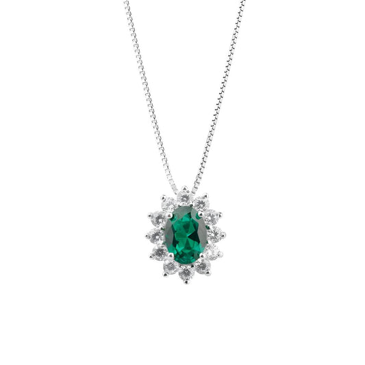 Collana in Argento 925 con Margherita di Zirconi – Colore Smeraldo