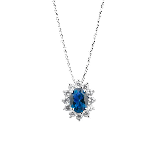 Collana in Argento 925 con Margherita colore Zaffiro