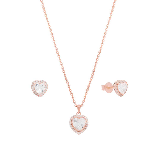 Set in Argento 925 con PVD Oro Rosa – Collana e Orecchini cuore