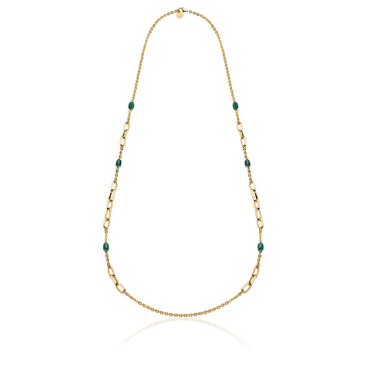 Collana Lunga con Malachite Verde e Catena Forzatina Fantasia
