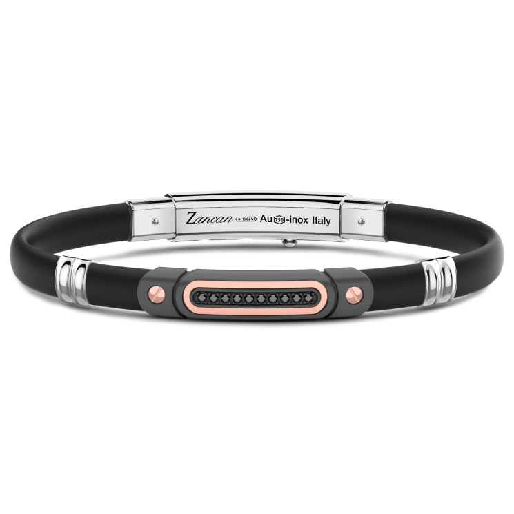Bracciale Uomo Zancan ETB154-R in Titanio, Oro 18 kt e Diamanti Neri