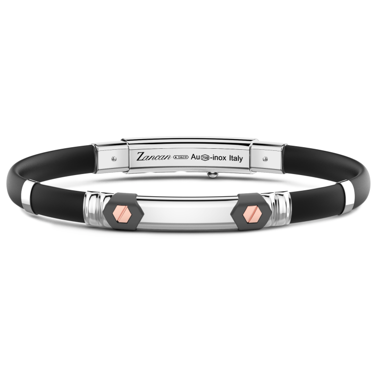 Bracciale Uomo Zancan ETB146 in Titanio, Argento 925 e Silicone Nero