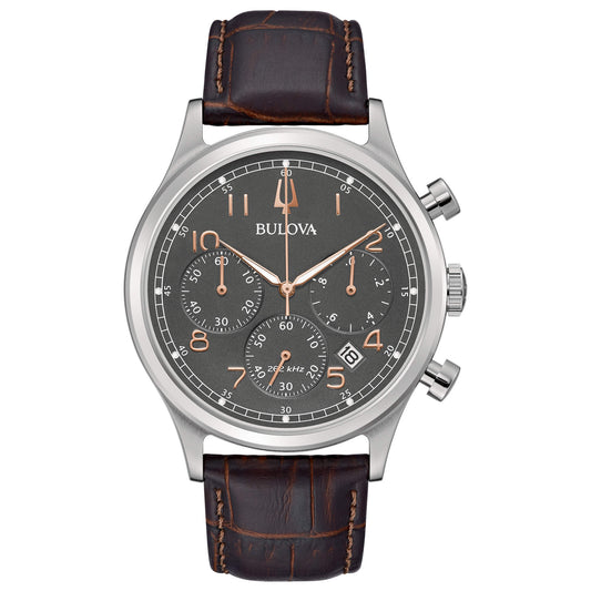 Orologio Bulova 96B356 Crono High Precision 262kHz – Acciaio, Quadrante Antracite, Cinturino in Pelle