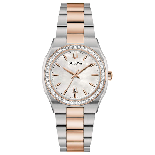 Orologio Bulova Surveyor Lady Small in Acciaio e Oro Rosa con Diamanti Naturali – Quadrante Bianco