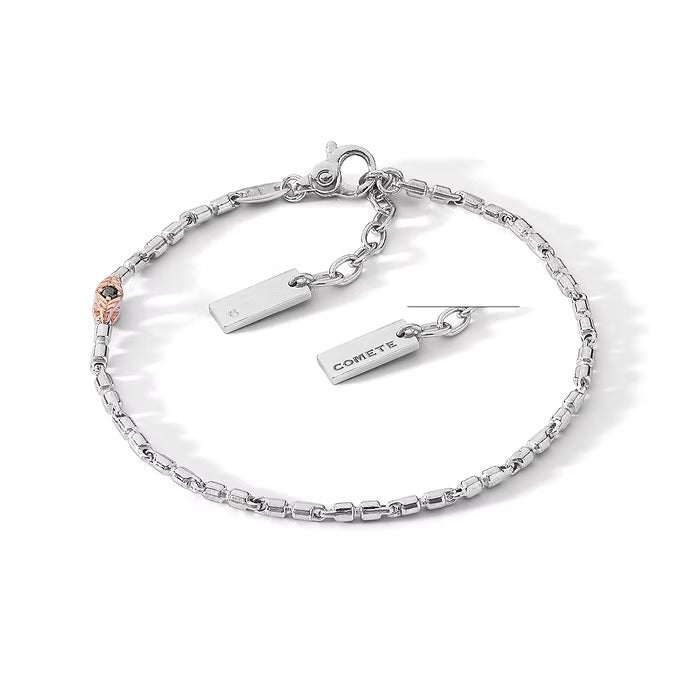 Bracciale in Argento Lucido e Rosé con Diamante e Spinelli Neri – Comete UBR-1260