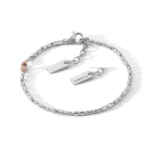 Bracciale in Argento Lucido e Rosé con Diamante e Spinelli Neri – Comete UBR-1260