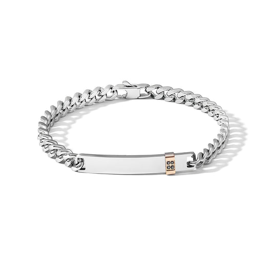 Bracciale Comete Acciaio PVD Rosa con Diamanti Neri e Targhetta Incisione – Collezione Elegant