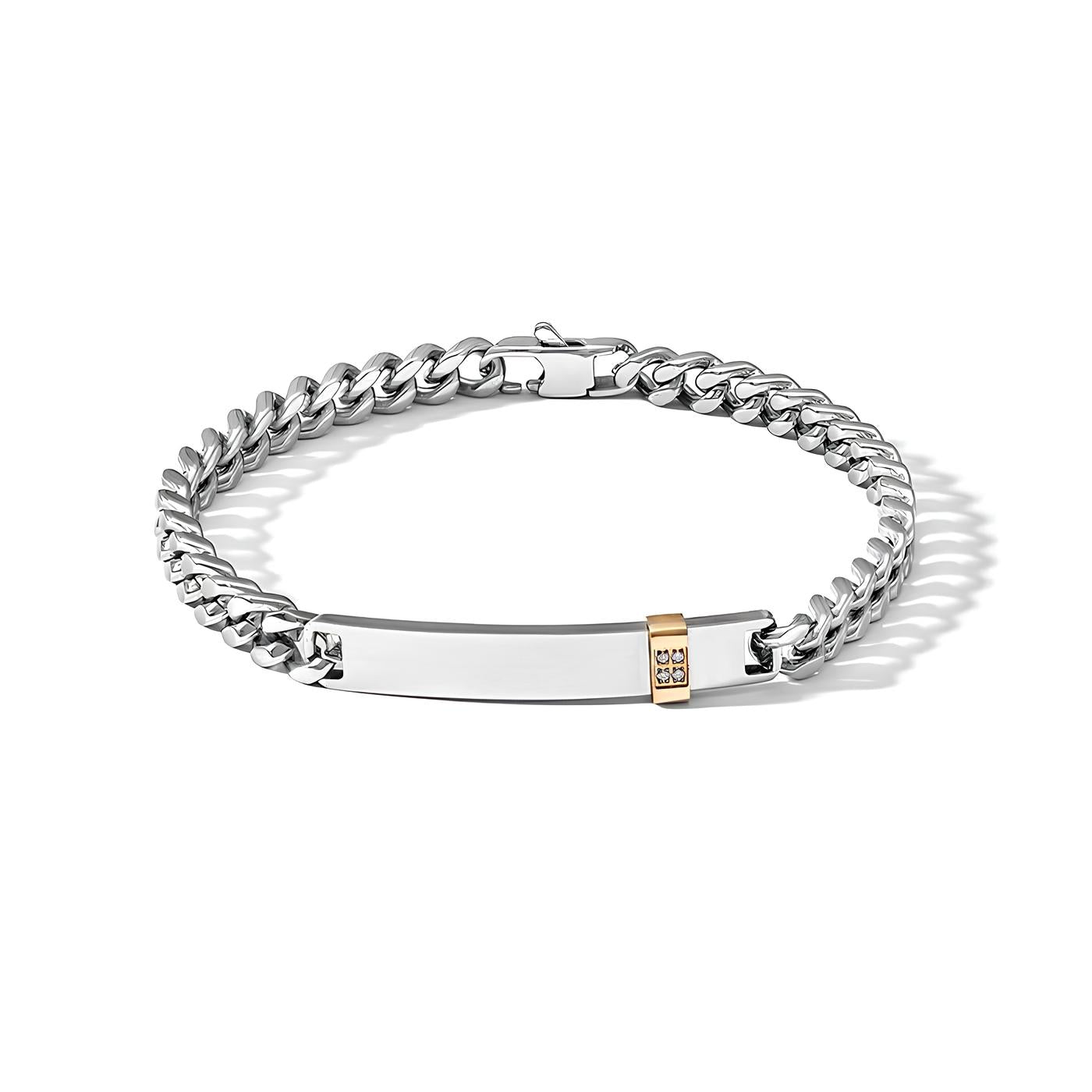 Bracciale Comete in Acciaio PVD Rosa con Diamanti Bianchi e Targhetta Incisibile