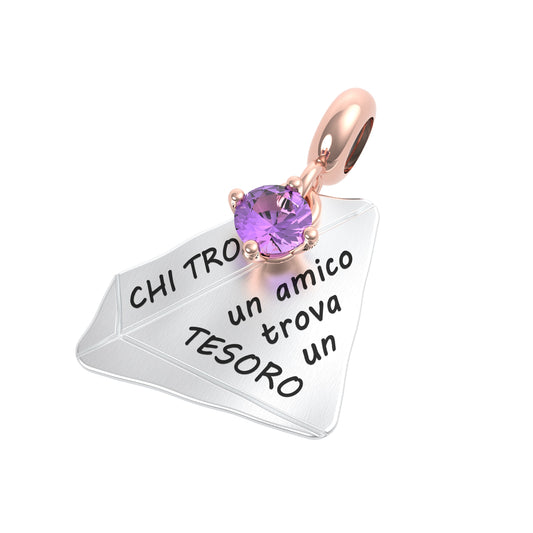 Charm Diamante “Chi trova un amico, trova un tesoro” in Argento