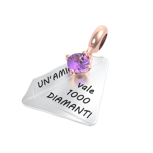 Ciondolo Diamante “Un'amica vale 1000 diamanti” in Argento