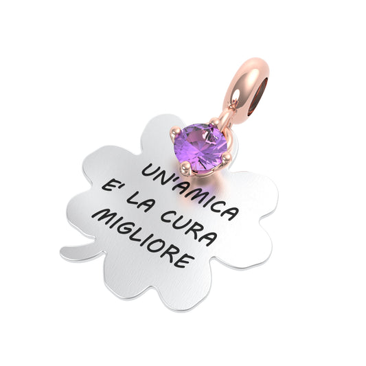 Ciondolo Quadrifoglio “Un'amica è la cura migliore” in Argento