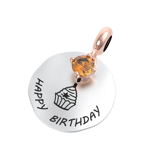 Ciondolo Rotondo “Happy Birthday” in Argento