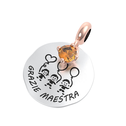 Ciondolo Rotondo “Grazie Maestra” in Argento