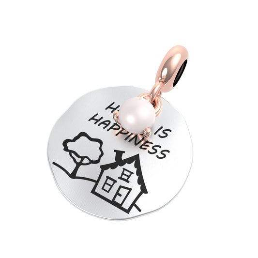 Ciondolo Rotondo “Home is Happiness” in Argento